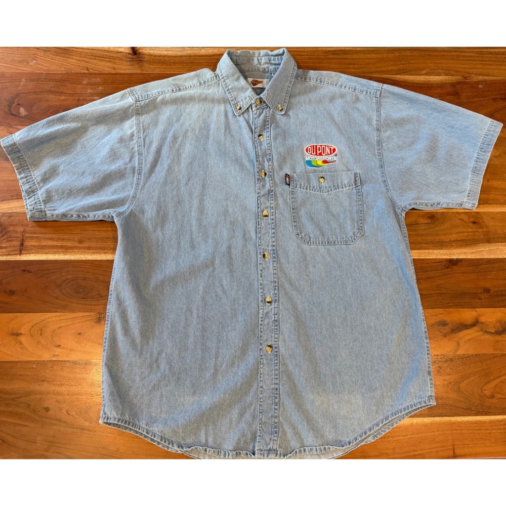 Vintage Winners Circle NASCAR DuPont Motorsports Denim Shirt XL Light Wash Blue